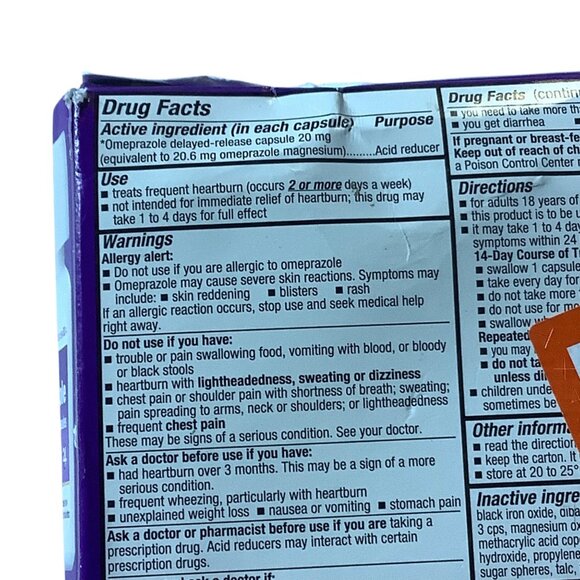 Omeprazole 20mg Delayed-Release Acid Reducer Capsule 42ct 3x14-Day Treatment NEW - Picture 2 of 6